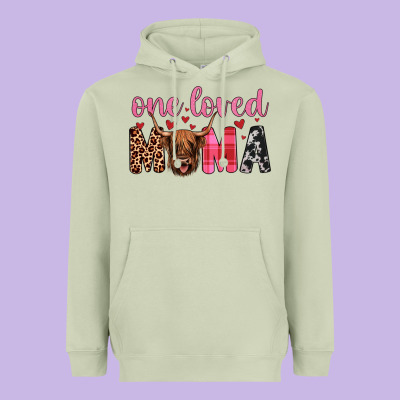 Highland Cow One Loved Mama Heavyweight Hoodie Designed By Jahusdesignshop
