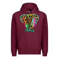 Burgundy Aries Zodiac Sign Sunflower Leopard Serape Premium Hoodie - RanaPortraitStore