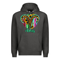 Charcoal Heather Aries Zodiac Sign Sunflower Leopard Serape Premium Hoodie - RanaPortraitStore