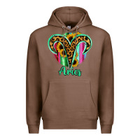 Chestnut Aries Zodiac Sign Sunflower Leopard Serape Premium Hoodie - RanaPortraitStore