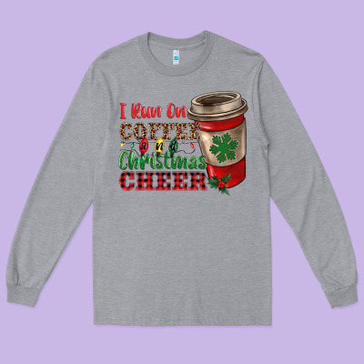I Run On Coffee And Christmas Cheer Long Sleeve Tee Designed By Ranaportraitstore