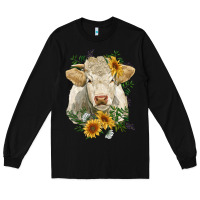 Black charolais cattle with sunflowers Long Sleeve Tee - RanaPortraitStore