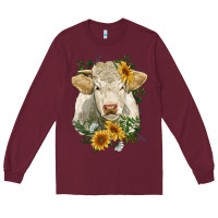 Burgundy charolais cattle with sunflowers Long Sleeve Tee - RanaPortraitStore