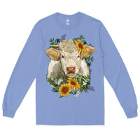 Colony Blue charolais cattle with sunflowers Long Sleeve Tee - RanaPortraitStore