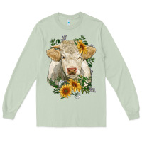 Matcha charolais cattle with sunflowers Long Sleeve Tee - RanaPortraitStore
