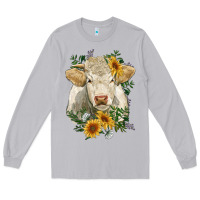 Moon Dust charolais cattle with sunflowers Long Sleeve Tee - RanaPortraitStore