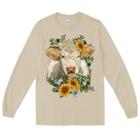 Mushroom charolais cattle with sunflowers Long Sleeve Tee - RanaPortraitStore