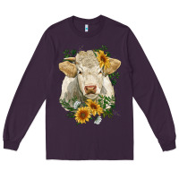 Plum charolais cattle with sunflowers Long Sleeve Tee - RanaPortraitStore