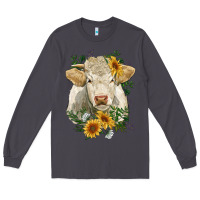 Charolais Cattle With Sunflowers Long Sleeve Tee | Teevron