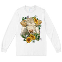 White charolais cattle with sunflowers Long Sleeve Tee - RanaPortraitStore