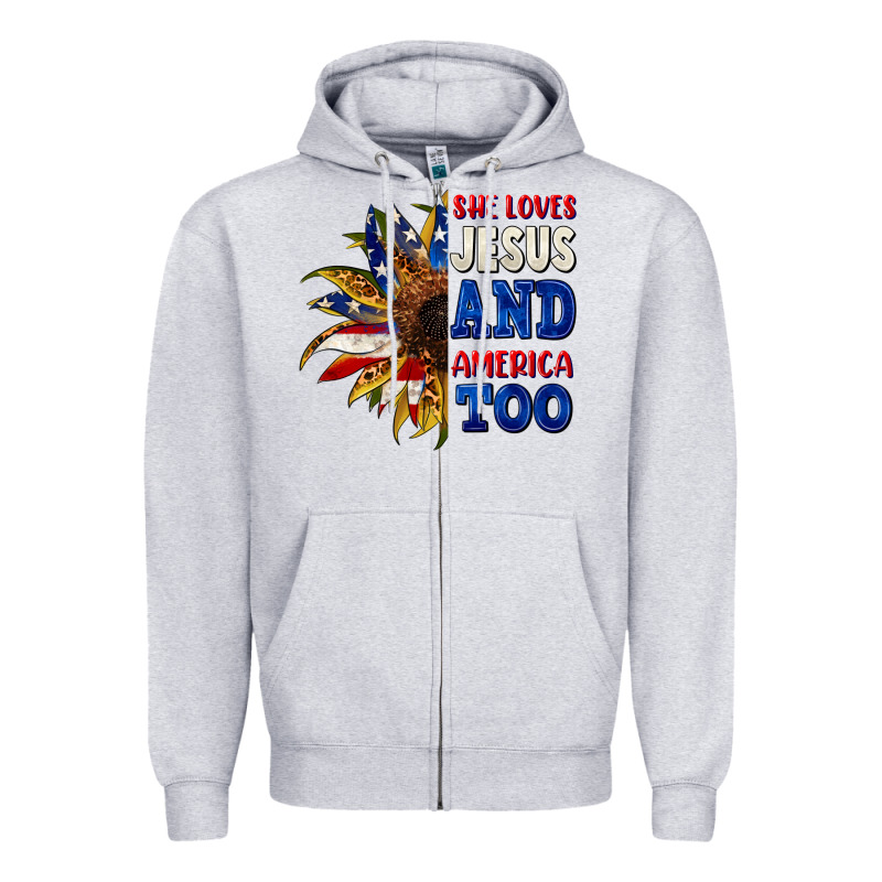 She Loves Jesus And America Too 4th Of July Zipper Hoodie by CowGirlArtShop | Teevron