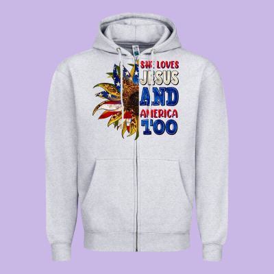 She Loves Jesus And America Too 4th Of July Zipper Hoodie Designed By Cowgirlartshop