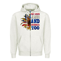 Oatmeal Heather She loves Jesus and America too 4th of july Zipper Hoodie - CowGirlArtShop