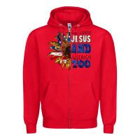 Red She loves Jesus and America too 4th of july Zipper Hoodie - CowGirlArtShop