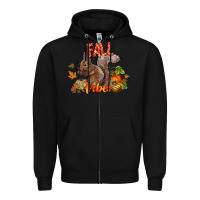Black Fall Vibes Squirrel Zipper Hoodie - CowhideDigitalArt