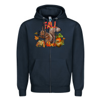 Navy Fall Vibes Squirrel Zipper Hoodie - CowhideDigitalArt