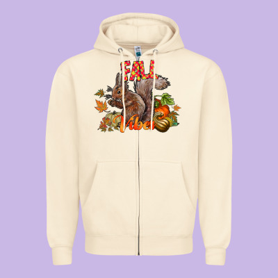 Fall Vibes Squirrel Zipper Hoodie Designed By Cowhidedigitalart