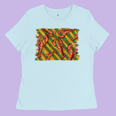 Mardi Gras Crawfish Background Ladies Tee Designed By Barkaloodesign