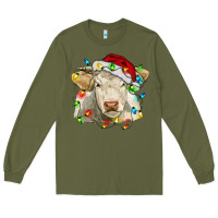 Army Green charolais cattle cow with christmas lights and hat Long Sleeve Tee - RanaPortraitStore