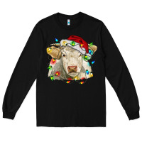 Black charolais cattle cow with christmas lights and hat Long Sleeve Tee - RanaPortraitStore