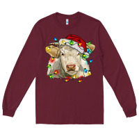 Burgundy charolais cattle cow with christmas lights and hat Long Sleeve Tee - RanaPortraitStore