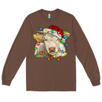 Chestnut charolais cattle cow with christmas lights and hat Long Sleeve Tee - RanaPortraitStore