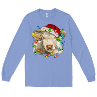 Colony Blue charolais cattle cow with christmas lights and hat Long Sleeve Tee - RanaPortraitStore