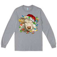 Heather Grey charolais cattle cow with christmas lights and hat Long Sleeve Tee - RanaPortraitStore