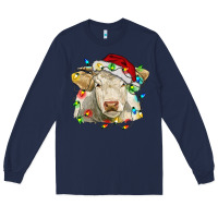 Navy charolais cattle cow with christmas lights and hat Long Sleeve Tee - RanaPortraitStore
