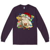 Plum charolais cattle cow with christmas lights and hat Long Sleeve Tee - RanaPortraitStore