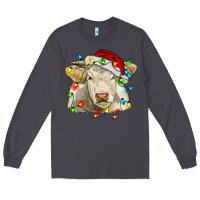 Charolais Cattle Cow With Christmas Lights And Hat Long Sleeve Tee | Teevron