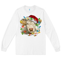 White charolais cattle cow with christmas lights and hat Long Sleeve Tee - RanaPortraitStore
