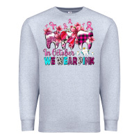 Heather Grey in october we wear pink cancer ribbon with teeth Premium Sweatshirt - AdoDesignShop