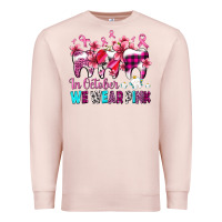 Pale Pink in october we wear pink cancer ribbon with teeth Premium Sweatshirt - AdoDesignShop
