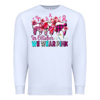 In October We Wear Pink Cancer Ribbon With Teeth Premium Sweatshirt | Teevron