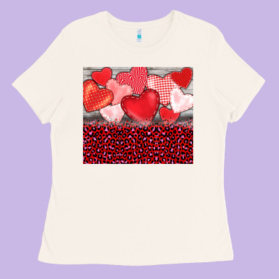 Valentine's Day Red Hearts Red Leopard Ladies Tee Designed By Barkaloodesign