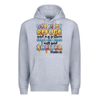 Heather Grey god is my refuge and my fortress under his wings Premium Hoodie - MaliasSmallBusiness