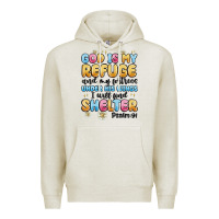 Oatmeal Heather god is my refuge and my fortress under his wings Premium Hoodie - MaliasSmallBusiness