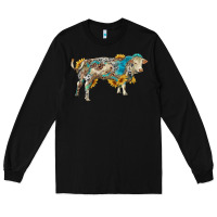 Black charolais bull with sunflowers and gemstone western patterns Long Sleeve Tee - RanaPortraitStore