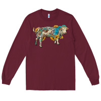 Burgundy charolais bull with sunflowers and gemstone western patterns Long Sleeve Tee - RanaPortraitStore