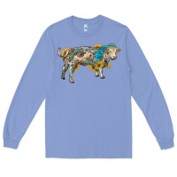 Colony Blue charolais bull with sunflowers and gemstone western patterns Long Sleeve Tee - RanaPortraitStore