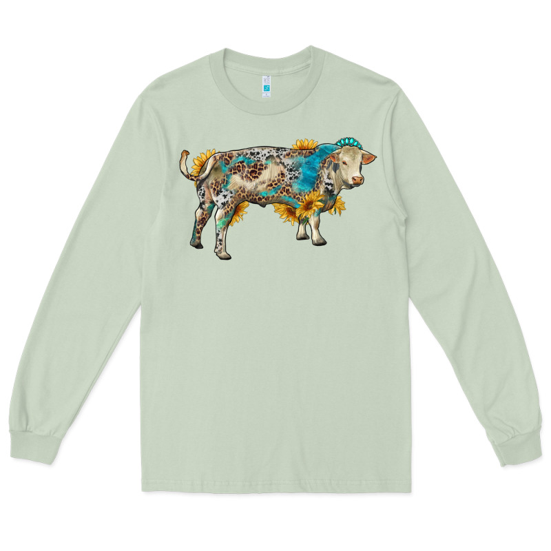 Charolais Bull With Sunflowers And Gemstone Western Patterns Long Sleeve Tee by RanaPortraitStore | Teevron