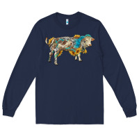 Navy charolais bull with sunflowers and gemstone western patterns Long Sleeve Tee - RanaPortraitStore