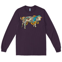 Plum charolais bull with sunflowers and gemstone western patterns Long Sleeve Tee - RanaPortraitStore