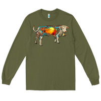 Army Green charolais bull with desert and leopard Long Sleeve Tee - RanaPortraitStore