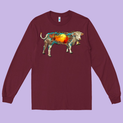 Charolais Bull With Desert And Leopard Long Sleeve Tee Designed By Ranaportraitstore