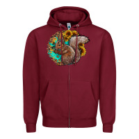 Burgundy western squirrel with sunflowers Zipper Hoodie - CowhideDigitalArt