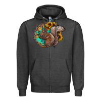 Charcoal Heather western squirrel with sunflowers Zipper Hoodie - CowhideDigitalArt