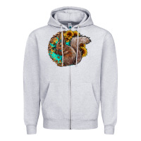 Heather Grey western squirrel with sunflowers Zipper Hoodie - CowhideDigitalArt