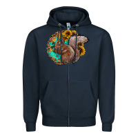 Navy western squirrel with sunflowers Zipper Hoodie - CowhideDigitalArt